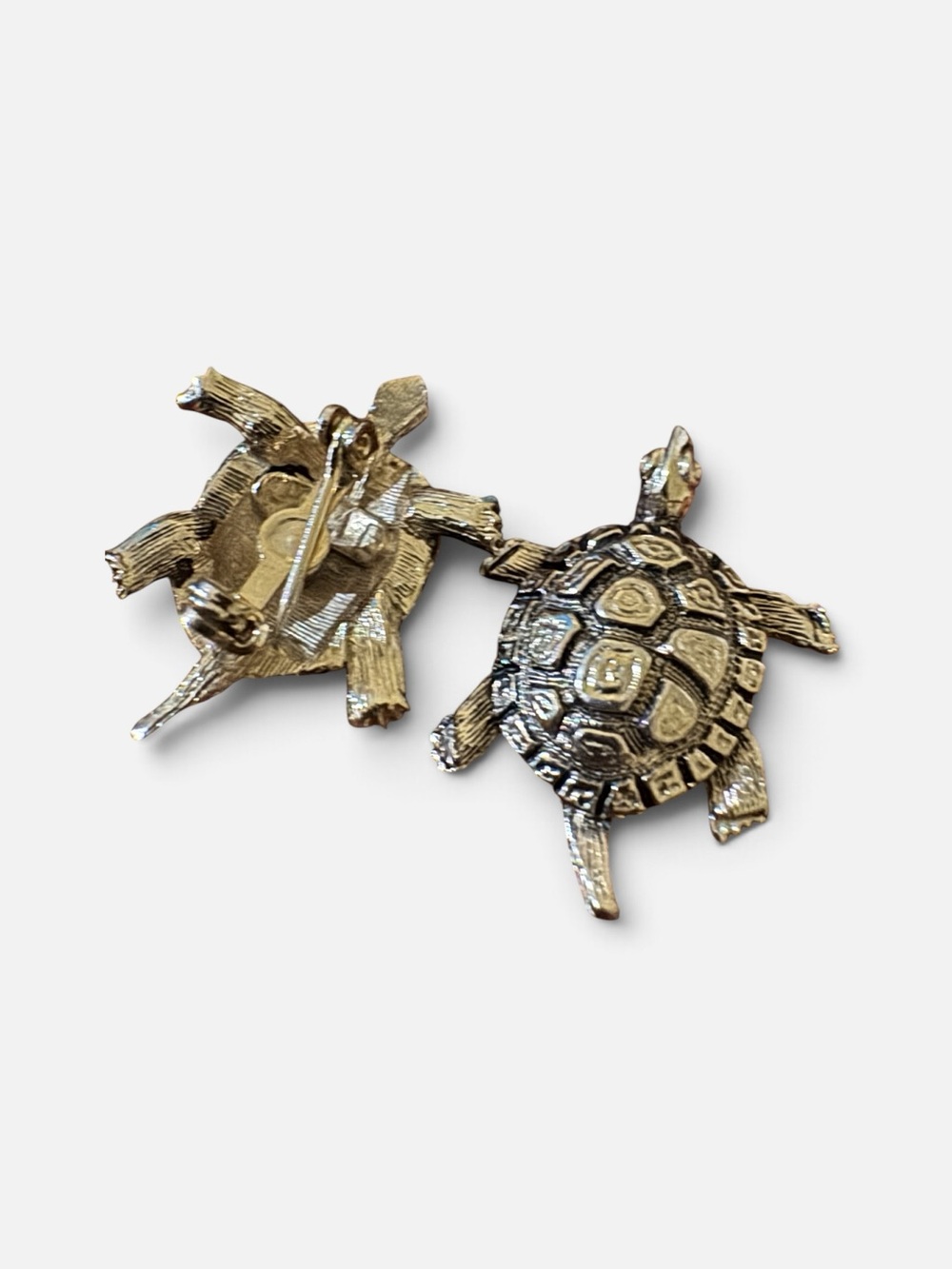 🐢💙VTG 70s Silver Tone Pair of 2 Small Turtle Cluster Brooch Pins